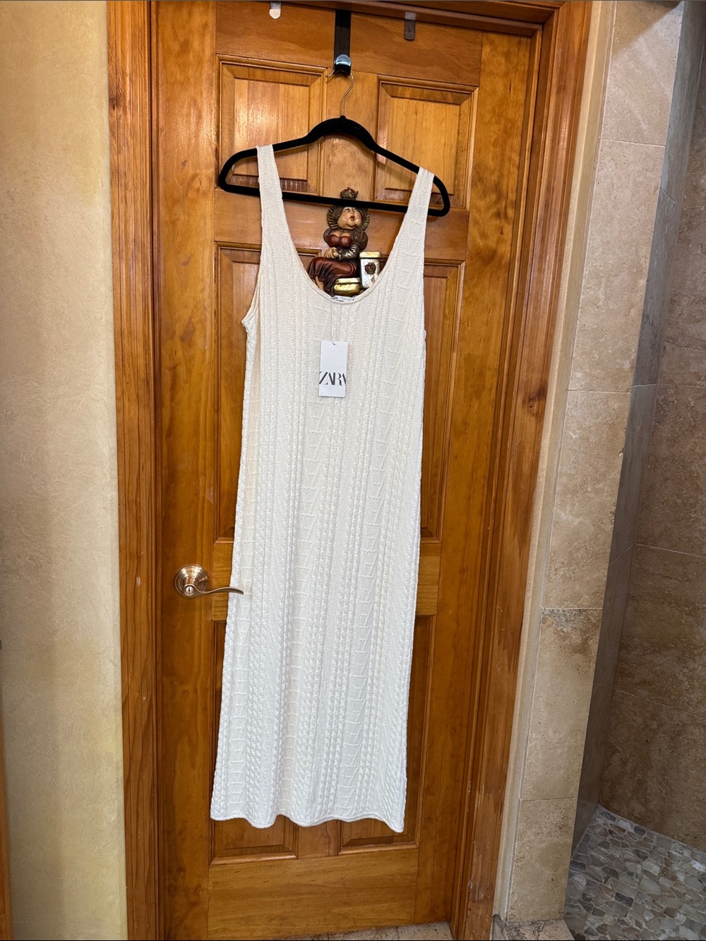 ZARA Cream Knit Scoop Neck Maxi Dress
